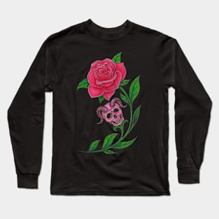 Surrealist flower and demon skull. Long Sleeve T-Shirt